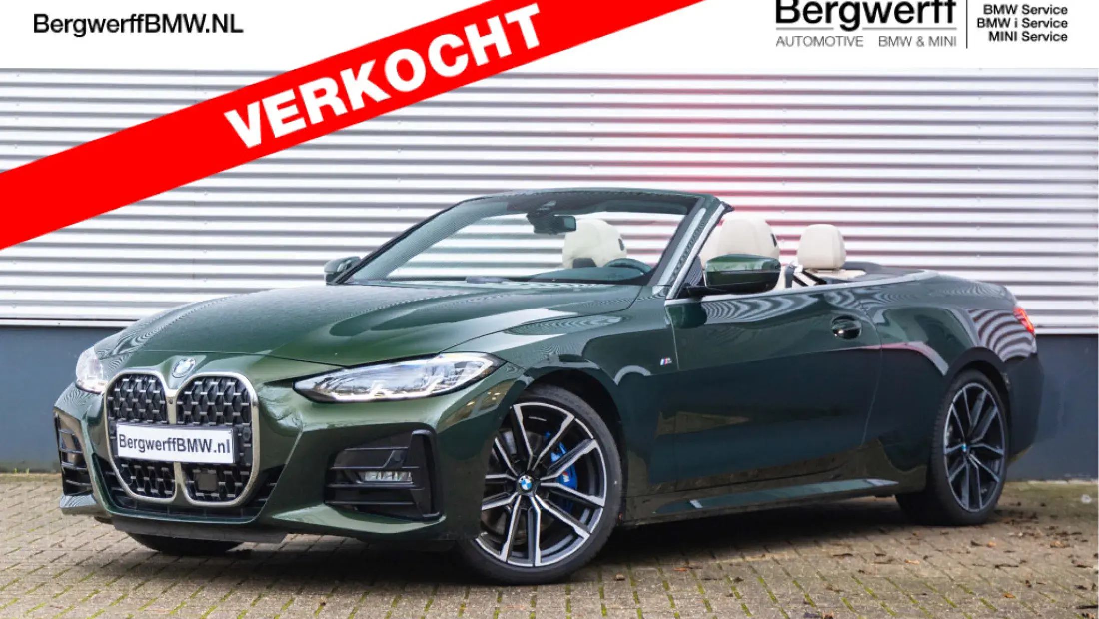 BMW 430i Cabrio G23 San Remo Grun metallic Leder Vernasca Oyster stiksel Schwarz 2021