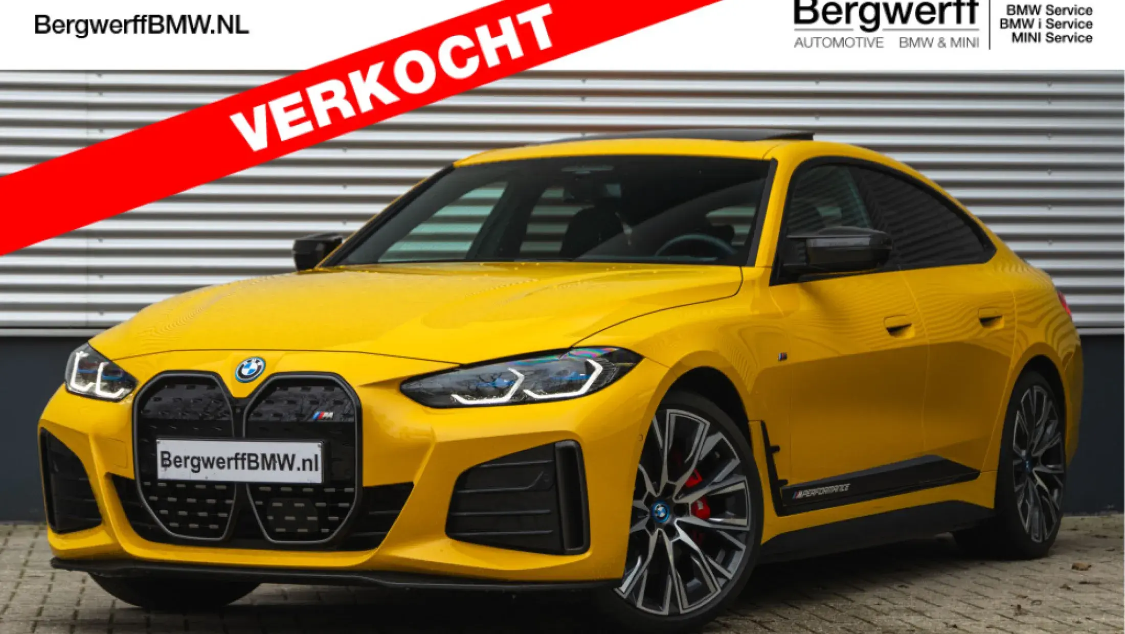 BMW i4 M50 Individual Speed Yellow met M Performance parts G26