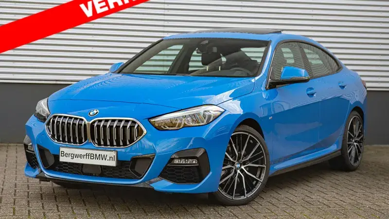 BMW 218i Gran Coupe Misano Blau Metallic Stof Trigon Sensatec Schwarz F44 Harman Kardon