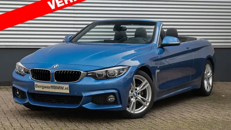 BMW 430i Cabrio Estoril Blue F33 Leder Dakota Schwarz stiksel Blau Schwarz 2019 Bergwerff