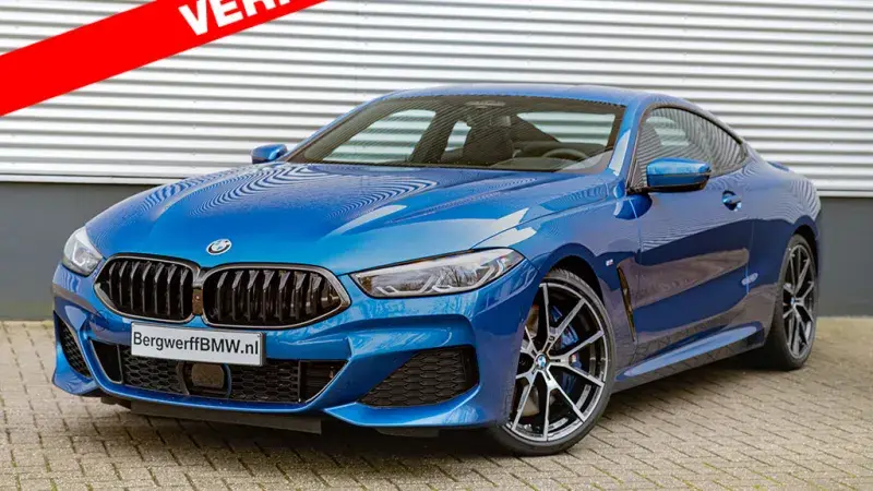 BMW 840i Coupe G15 Sonic Speed Blue Metallic BMW Individual uitgebreid lederen bekleding Merino Schwarz